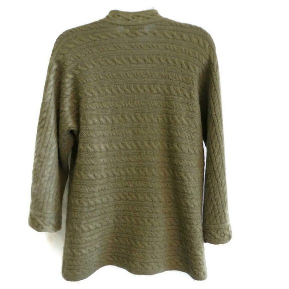 Kenar Pure Cashmere Cardigan 3D Cable Knit Green Open Front Wide Bell Sleeves M - Picture 2 of 8